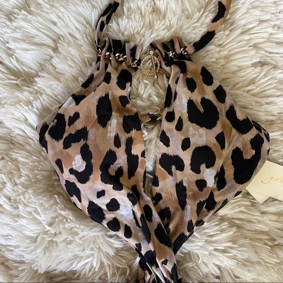 NEW Gottex Contour Kenya Gold Chain Plunge Leopard One Piece Swim Size 4 NWT - Picture 4 of 12